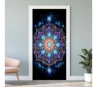 Sticker Mural Porte 3D Mandala Bohème 85x215 cm Fleurs Ethnique Autocollants Porte Trompe L'oeil Effect Auto-adhésif Vinyle Ciel Étoilé Stickers Muraux Maison Déco Art S3g138