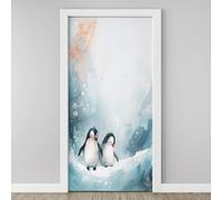 Sticker Mural Porte 3D Pingouin sur Banquise 83x204cm Mignon Animaux Antarctique Autocollants Porte Trompe L'oeil Effect Auto-adhésif Vinyle Montagne Enneigée Stickers Muraux Maison Déco Art E5k82