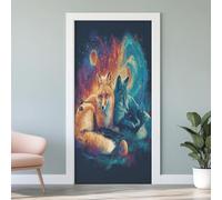Sticker Mural Porte 3D Renard 77x200 cm Voie Lactée Espace Autocollants Porte Trompe L'oeil Effect Auto-adhésif Vinyle Ciel Étoilé Stickers Muraux Maison Déco Art Q4a87