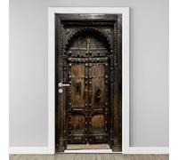 Sticker Mural Porte 3D Rétro Bois 83x204cm Arche Rustique Vintage Autocollants Porte Trompe L'oeil Effect Auto-adhésif Vinyle Médiévale Stickers Muraux Maison Déco Art B4s107