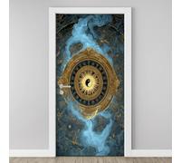 Sticker Mural Porte 3D Tai Chi Yin Yang 83x204cm Boussole d'Bagua Autocollants Porte Trompe L'oeil Effect Auto-adhésif Vinyle Religion Oriental Rétro Stickers Muraux Maison Déco Art A5j27
