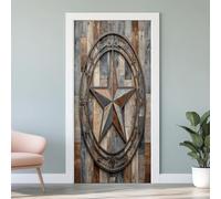 Sticker Mural Porte 3D Texas Star 83x204cm Western Rustique Autocollants Porte Trompe L'oeil Effect Auto-adhésif Vinyle Pentagramme Stickers Muraux Maison Déco Art T4L167