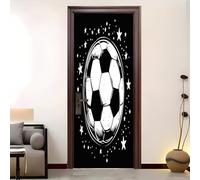 Sticker Mural Porte 77x200 cm Star Du Football de Dessin Animé 3D Auto Adhésif Amovible Imperméable Pvc Autocollant Décoration Poster de Porte Noir Et Blanc pour Décoration Salon Cuisine Chambre