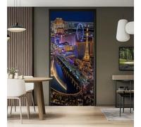 Sticker Mural Porte 90 x 200 cm Luxe Moderne mural décoration - PVC Auto-Adhésif Imperméable Las Vegas Urbain Nuit Vue Papier Peint Porte pour Cuisine Salon Chambre Salle de Bain, Multicolore