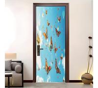 Sticker Mural Porte 90x200 cm Imprimé Papillon Marron 3D Auto Adhésif Amovible Imperméable Pvc Autocollant Décoration Poster de Porte Aqua pour Décoration Salon Cuisine Chambre