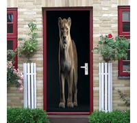 Sticker Mural Porte 90x200 cm Motif Animalier Lion 3D Auto Adhésif Amovible Imperméable Pvc Autocollant Décoration Poster de Porte Noir pour Décoration Salon Cuisine Chambre