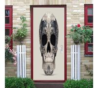 Sticker Mural Porte 90x200 cm Motif de CrâNe Artistique 3D Auto Adhésif Amovible Imperméable Pvc Autocollant Décoration Poster de Porte Style RéTro pour Décoration Salon Cuisine Chambre