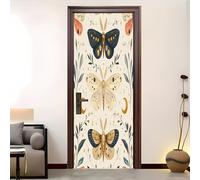 Sticker Mural Porte 95x205 cm Illustrations D'Animaux Et de Plantes 3D Auto Adhésif Amovible Imperméable Pvc Autocollant Décoration Poster de Porte Beige pour Décoration Salon Cuisine Chambre