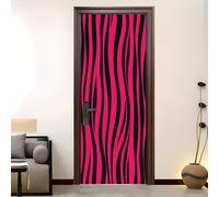 Sticker Mural Porte 95x205 cm Imprimé ZèBre Animal Noir 3D Auto Adhésif Amovible Imperméable Pvc Autocollant Décoration Poster de Porte Rose Vif pour Décoration Salon Cuisine Chambre