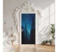Sticker Mural Porte Ciel Étoile Ciel Nocturne, Sticker Porte Forêt Arbre Nature, Salon Chambre Papier Peint Auto-adhésif Autocollant Décoration 95x215cm