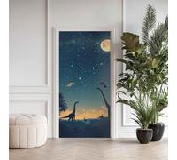 Sticker Mural Porte Ciel Étoilé, Papier peint Dinosaure, Auto-adhésif Sticker Porte pour Cuisine Chambre Autocollant Décoration 95x215cm