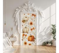 Sticker Mural Porte Citrouille Fleurs RéTro, Papier Peint Plantes Feuilles, Auto-adhésif Sticker Porte pour Cuisine Chambre Autocollant Décoration 95x215cm