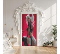 Sticker Mural Porte Femme Sexy 3D, Papier Peint Porte Cool Fille Dessin Animé, Autocollant Sticker Porte pour Cuisine Chambre Vinyle Amovible Décoration 77 x 200 cm