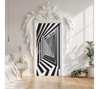 Sticker Mural Porte Géométrique Lignes Tunnel, Papier Peint Porte Trompe-l'œil, Autocollant Sticker Porte pour Cuisine Chambre Vinyle Amovible Décoration 77 x 200 cm