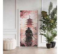 Sticker Mural Porte Japonais, Sticker Porte Samouraï Fleurs de Cerisier, Salon Chambre Papier Peint Auto-adhésif Autocollant Décoration 77x200 cm(B x H)