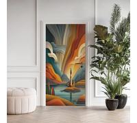 Sticker Mural Porte Phare, Sticker Porte Mer Montagne Abstrait, Salon Chambre Papier Peint Auto-adhésif Autocollant Décoration 73 x 205 cm(B x H)