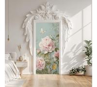 Sticker Mural Porte Pivoine, Sticker Porte Fleurs Oiseaux Papillon, Salon Chambre Papier Peint Auto-adhésif Autocollant Décoration 73 x 205 cm(B x H)