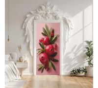 Sticker Mural Porte Rouge Grenade 3D, Papier Peint Porte Fruit Grenade, Autocollant Sticker Porte pour Cuisine Chambre Vinyle Amovible Décoration 77 x 200 cm