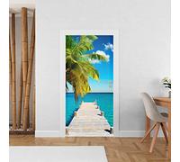 Sticker mural Porte Trompe l'Oeil - Sticker porte Sticker Porte Pont En Trompe Oeil - Palmier - Autocollant mural décoration - Autocollant Porte - Poster de Porte - Stickers Muraux (63x205 cm)