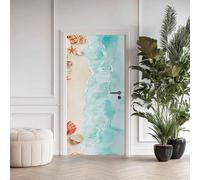 Sticker Mural Porte Vie Marine, Papier Peint Bord de Mer Coquillage Étoile de Mer Aquarelle, Auto-adhésif Sticker Porte pour Cuisine Chambre Autocollant Décoration 95x215cm