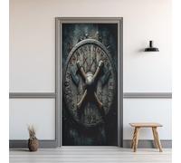 Sticker Mural Porte Viking Runes, Sticker Porte Indienne Celtique Mythologie, Salon Chambre Papier Peint Auto-adhésif Autocollant Décoration 73 x 205 cm(B x H)