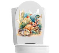 Sticker mural pour abattant de WC - En PVC - Monde sous- - Autocollant pour couvercle de toilette - Autocollant pour salle de bain - Motif corail étoile de mer et poisson - Pour maison, hôtel