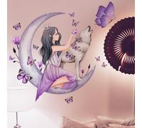 Sticker Mural Pour Chambre D'enfant Fille Sur La Lune Violet (70 X 75 Cm) I Sticker Mural Décoratif Pour Chambre D'enfant Fille Adolescente Grand Format