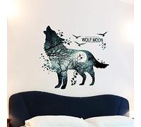 Sticker Mural Pour Chambre, Loup de Minuit Autocollant Mural Décoration Murale Pour La Chambre D'enfant Salon Sticker Mural | Sticker Mural Déco Pour Placard Fenêtre Cuisine Couloir, 74x81cm