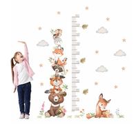 Sticker mural pour enfant - Motif animaux - Taille 60 à 160 cm - Toise adhésive - Étanche - Animaux de la forêt - Tableau mural - Altimètre - Tailles pour chambre de bébé et enfant