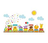 Sticker mural pour enfants, train des animaux, décoration de chambre, 122 x 64 cm, multicolore