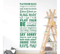 Sticker mural pour salle de jeux avec inscription « Everyone is Welcome, Say Please and Thank You... » - Règles de jeu pour enfants [Moyen] [Prairie]