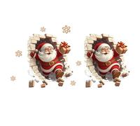 Sticker Mural Qui Brise Le Murss Père Noël, 2pcs Autocollants Muraux Père Noël Pour Noëls, Autocollant Mural De Noëls 3D, Décalque Pour Les Fêtes, Pours Maison Salon Chambre Salle De Bain