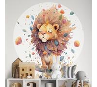 Sticker mural rond/cercle Enfants - Lion 3617689838519 - Adhésif + Protection MATE - Diamètre 100 cm