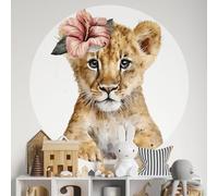 Sticker Mural Rond/Cercle Enfants - Lionceau 3617689817033 - Adhésif + Protection Mate - Diamètre 110 cm