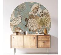 Sticker Mural Rond/Cercle - Fleurs Oiseau 3617689853765 - Adhésif Mat - Diamètre 150 cm