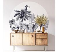 Sticker Mural Rond/Cercle - Jungle Animaux 3617689855547 - Adhésif + Protection Mate - Diamètre 90 cm