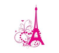 Sticker mural tour chambre d'enfant chambre Paris coeurs papillon vinyle stickers muraux décor romantique fond-S-28x42cm-Rose Red