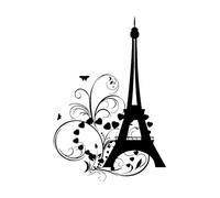 Sticker mural tour chambre d'enfant chambre Paris coeurs papillon vinyle stickers muraux décor romantique fond-S-28x42cm-Black