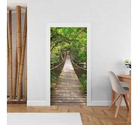 Sticker Mural Trompe l'Oeil - Autocollant Porte Pont En Jungle - Décoration Murale - Poster de Porte (83x205 cm)