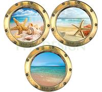 Sticker Mural Trompe l'oeil Hublot Etoile de mer - Pack de 3 Hublots - Packhu024 - Plusieurs dimensions disponibles * (30x30cm)