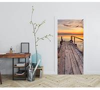 Sticker Mural Trompe l'Oeil - Pont Sur Mer en Autocollant Porte - Décoration Murale Poster 83x205 cm