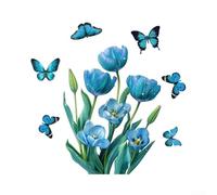 Sticker Mural Tulipe Papillon Bleu 30x40cm PVC Décor