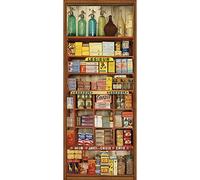 Trompe l'oeil porte Adhésif Les ETAGERES DE L'EPICIER Décoration Murale, Polyvinyle, Multicolore, 83 x 0,1 x 204 cm