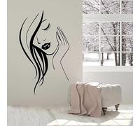 Sticker mural visage de fille Beauté Salon de coiffure Maquillage Salle de Maquillage Décoration intérieure Porte Fenêtre Vinyle Autocollants Art Abstrait Femme Papier peint 57 x 96 cm