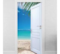 Sticker Mural Voyage Ile Paradisiaque - Trompe L'Oeil Porte - Palmier Sable - Autocollant Décoration - Poster de Porte - Stickers Muraux (83x205 cm)