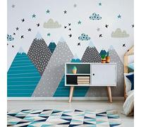 Sticker Muraux Autocollant Enfants Decoration Géant Montagnes Scandinaves pour Chambre Bébé Janeka 55 x 110 cm