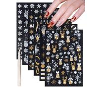 Sticker ongles Noël-6 feuilles Nail Art Sticker autocollant & 1 pince à épiler, Flocon de Neige Elan Arbre de Noël Bonhomme de Neige Décoration de Vacances Accessoire Nail Design Stickers- Set E