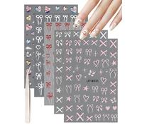 Sticker ongles Saint Valentin-5 feuilles Nail Art Sticker autocollant & 1 pince à épiler, Coeur de noeud blanc rouge français pour la Saint-Valentin Noël Décoration Accessoires Nail Design Stickers-I