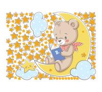 Sticker ourson sur la lune avec son livre + 100 étoiles