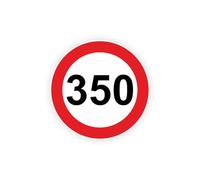 Sticker panneau LIMITATION VITESSE 350 km/h route autocollant (taille M : 10cm x 10cm)